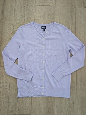 LANDS' END Lilac Button-Up Cardigan Sweater | Size M/T 10-12